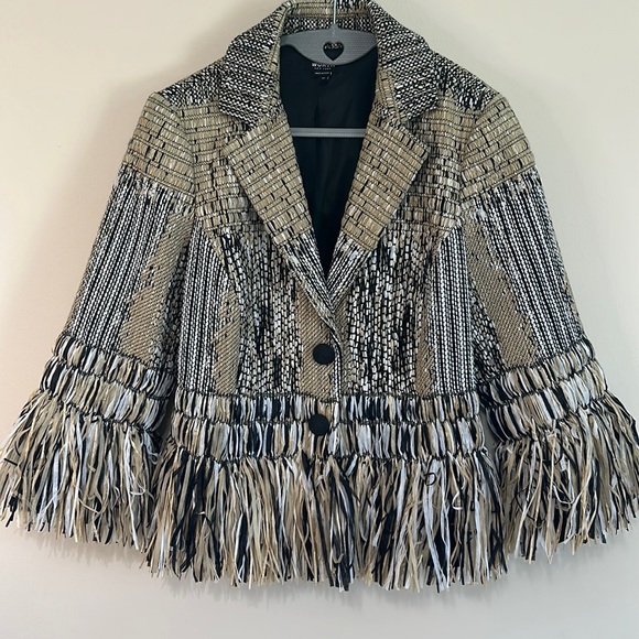 Vince Asymmetric Spring Bouclé Jacket Black open front textured Small